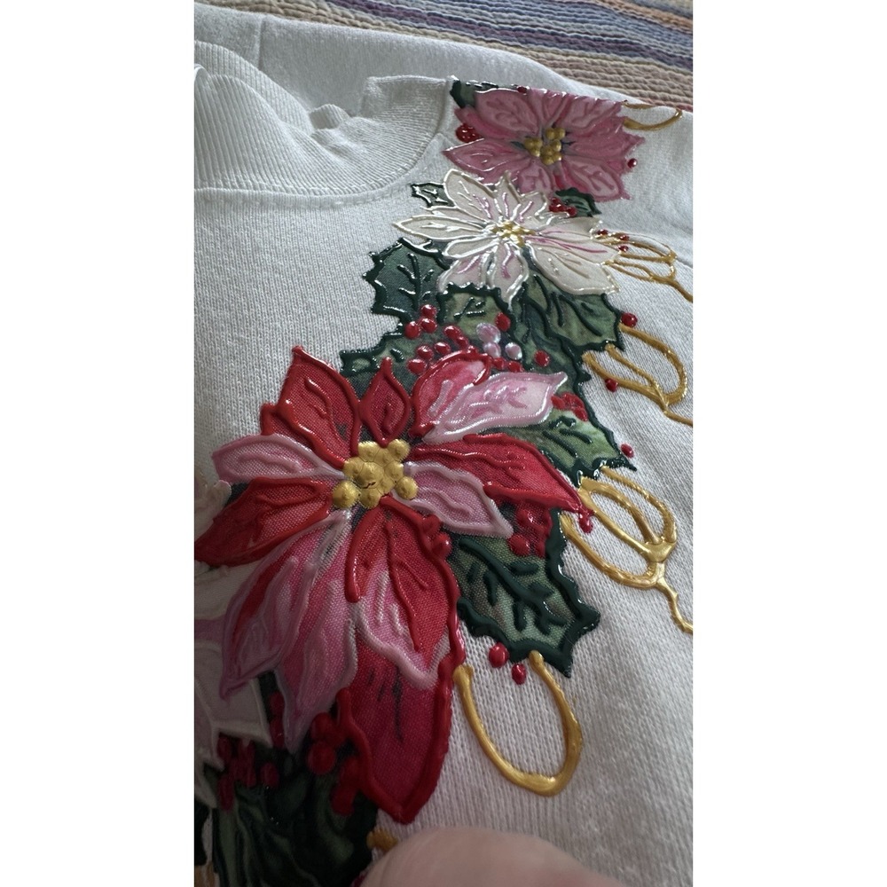 VTG Retro 80s Christmas Poinsettia Women's Sweatsuit Puffy Paints Handmade - Picture 14 of 16